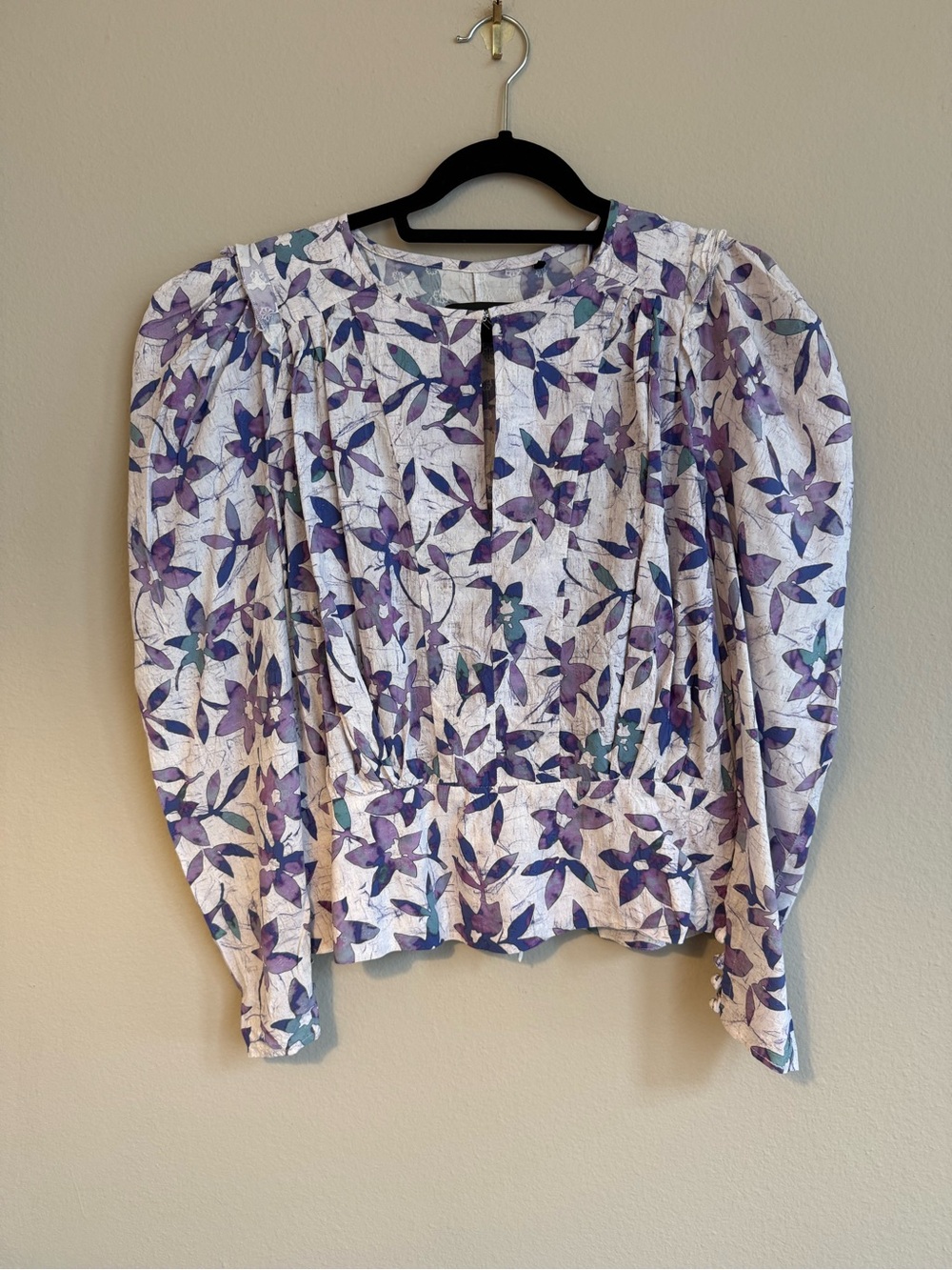 Isabel Marant Purple Floral Puff-Sleeve Blouse